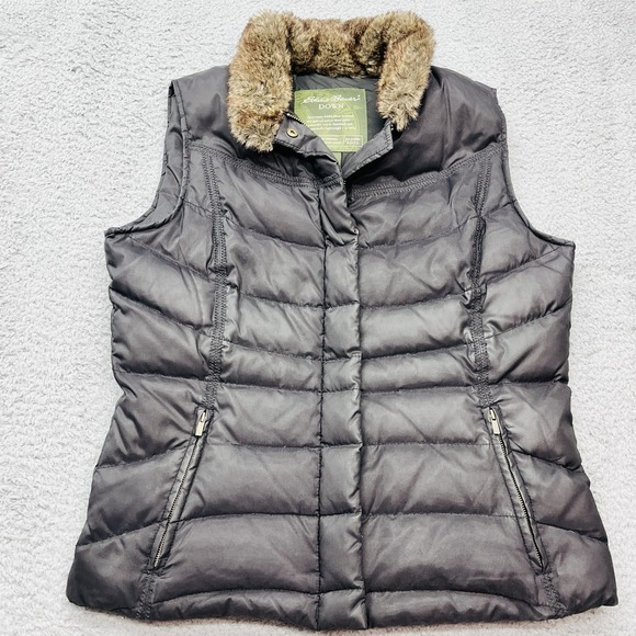 Eddie Bauer Jackets & Blazers - Eddie Bauer Goose Down Quilted Puffer Vest Womens M Faux Fur Collar GorpCore